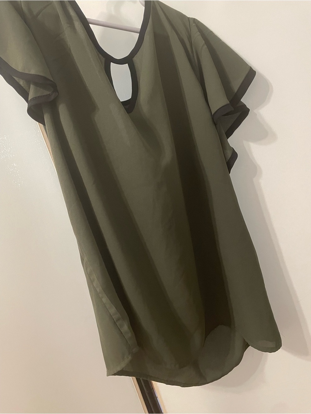 Olive Green Flutter Sleeve Women's Top